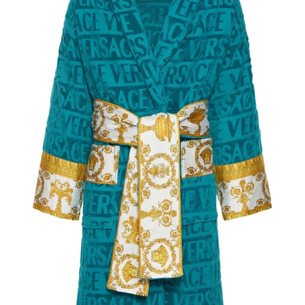 Versace I Heart Baroque Bathrobe Capri Blue Women’s Size Small